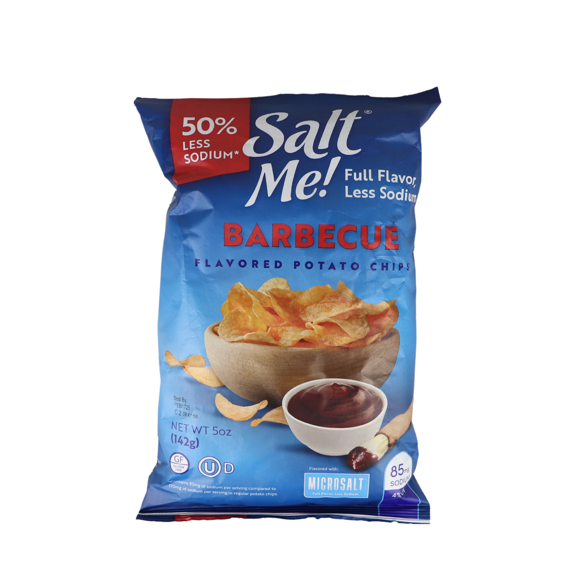 Salt Me! Barbecue Flavored Potato Chips 50% Less Sodium 142g Salt Me! Barbecue Flavored Potato Chips 50% Less Sodium 142g